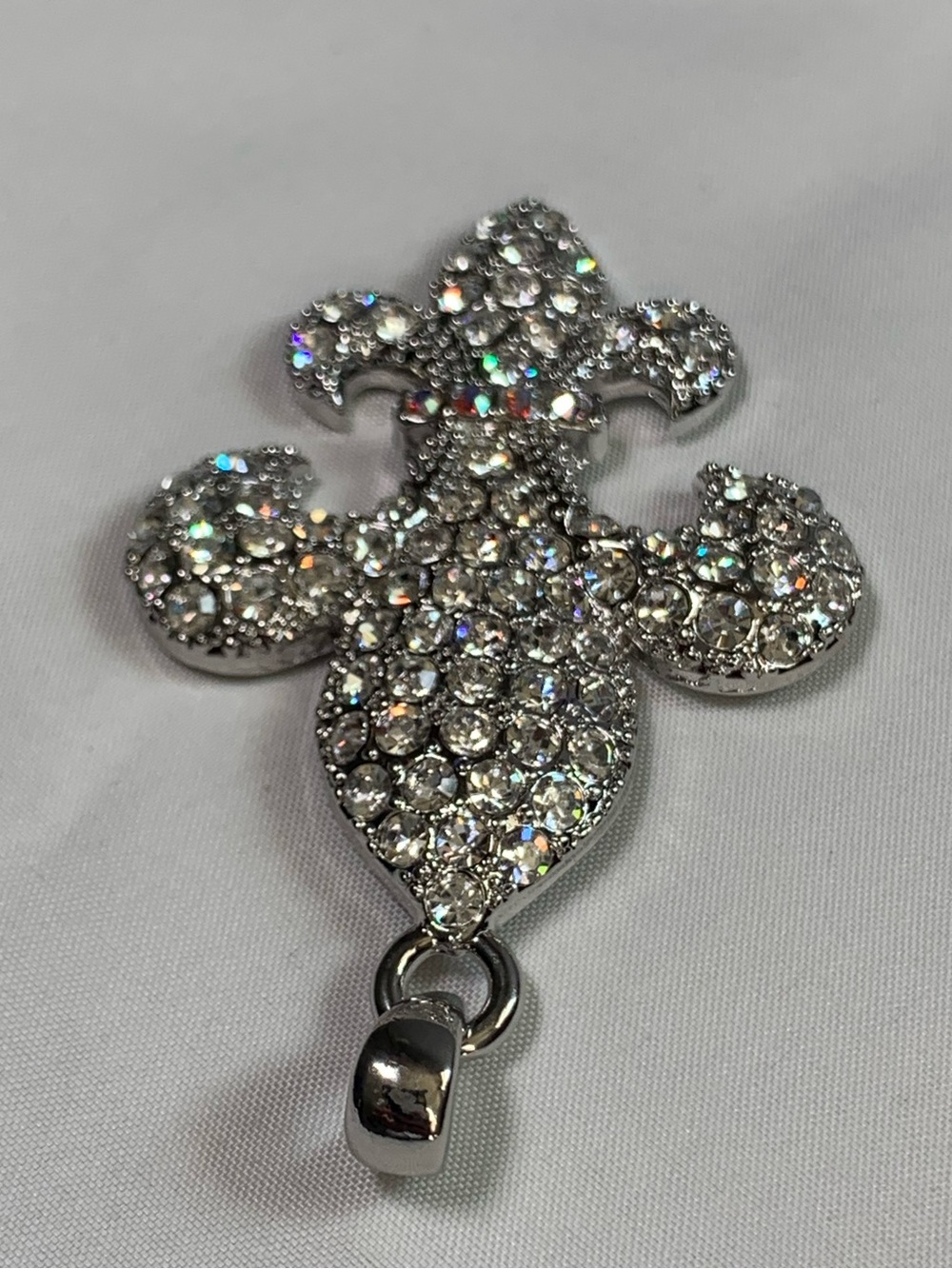 Fleur de Lis Aurora Clear Crystal Pendant Silver Tone Saints - Picture 4 of 9